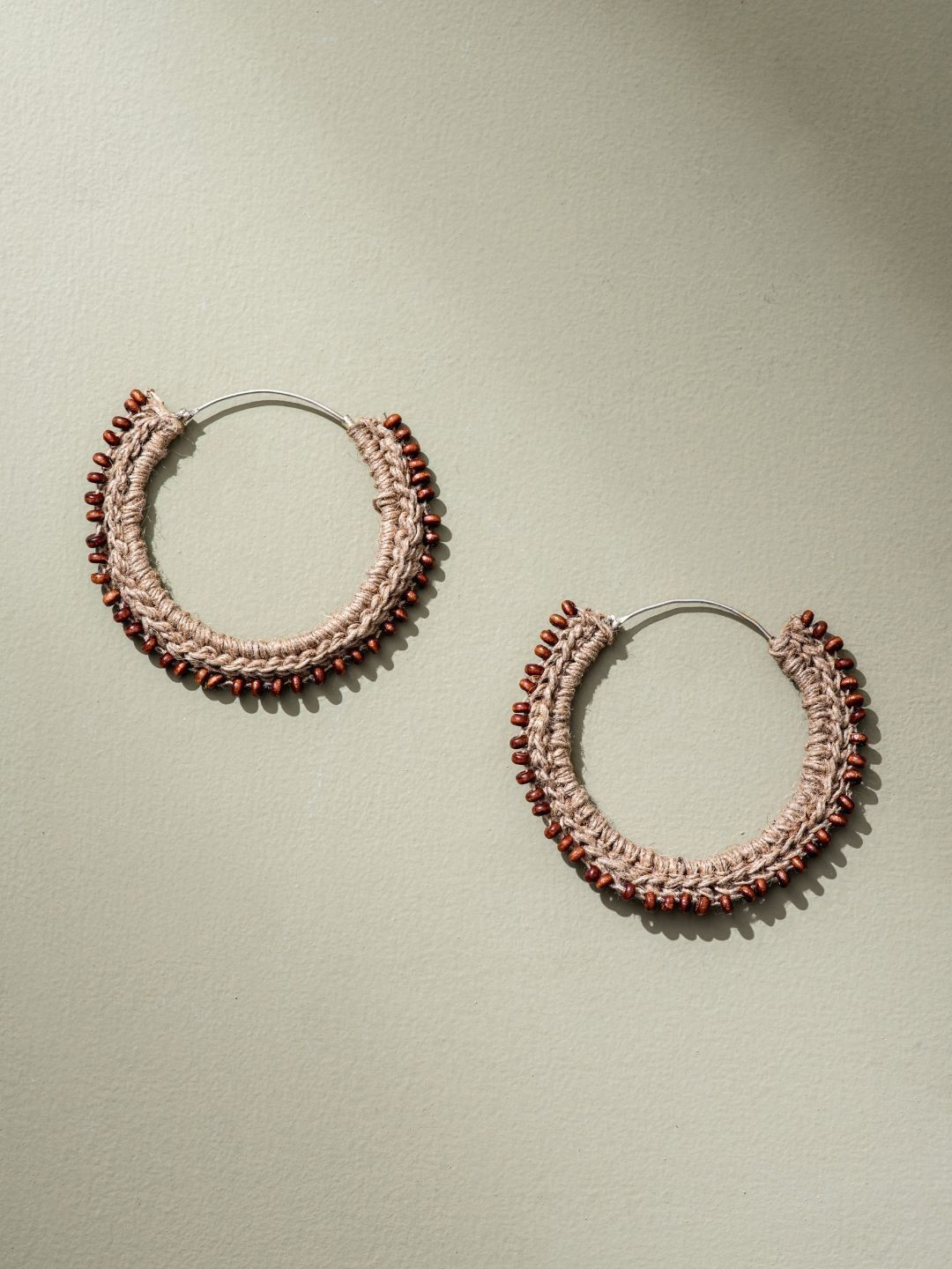 WHE Artificial Beaded Crochet Jute Circular Shaped Hoop Earrings