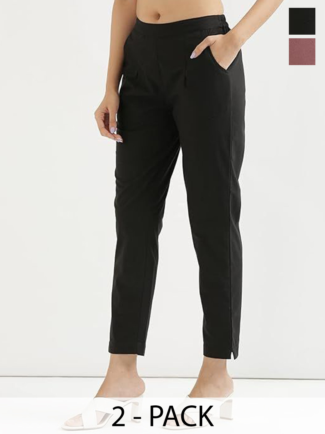 DIGITAL SHOPEE Women Pack Of 2 Mid Rise Straight Fit Wide Leg Trousers