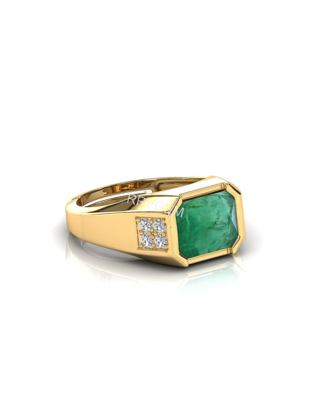 RRVGEM Unisex 6.50 Ratti Emerald Brass Metal Finger Ring