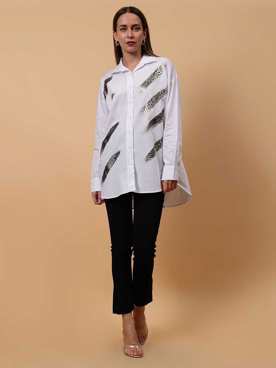 Fashion Gaiia Straight Animal Printed Cotton Causal Shirt