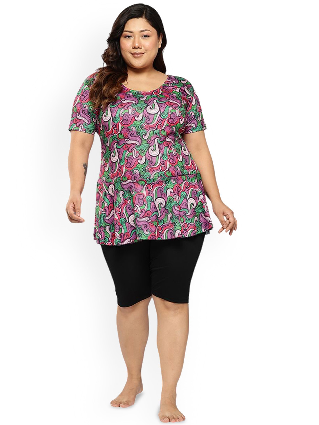 Aarika Abstract Printed Round Neck Swim Set With Google