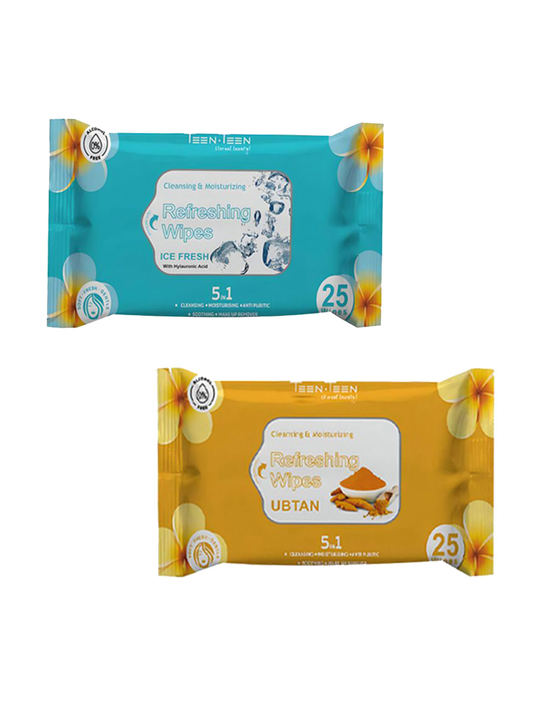 TEEN TEEN COSMETICS Set Of 2 Ice Fresh & Ubtan Refreshing Wipes- 25 Wipes Each