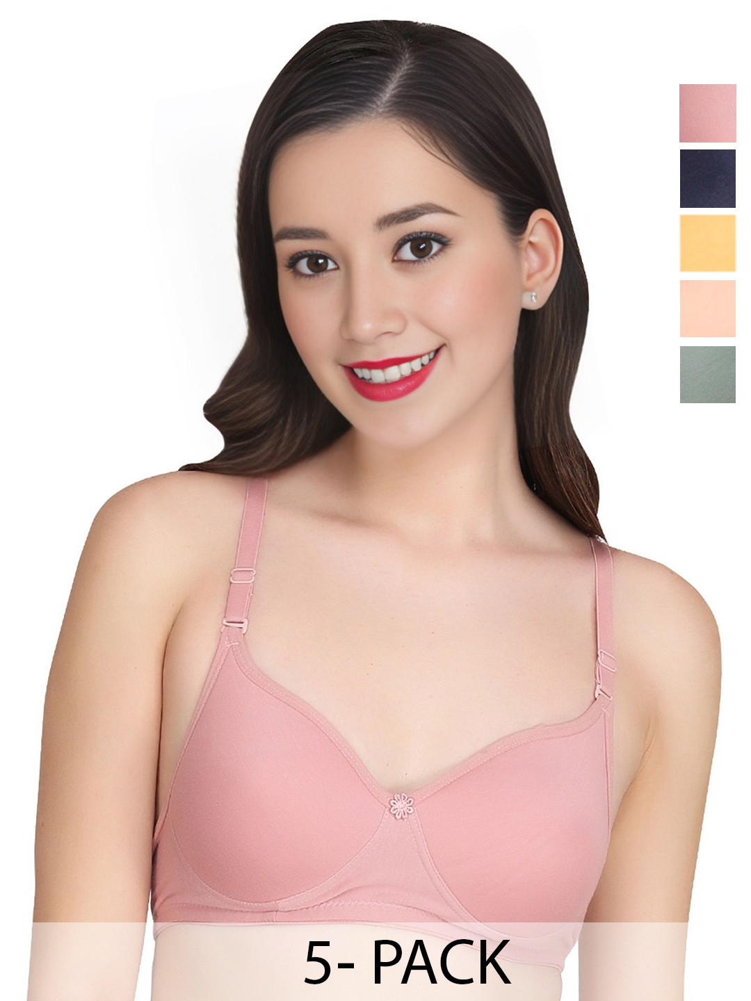 Liigne Pack of 5 Full Coverage Non Padded Cotton Bras