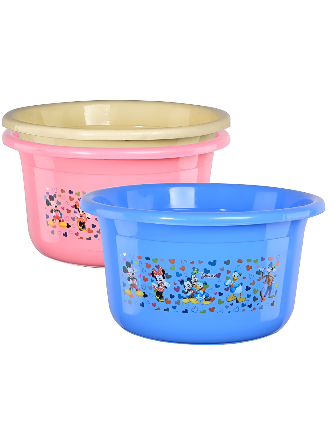 Aura Set Of 3 Blue & Pink Disney Printed Bath Tub 25L