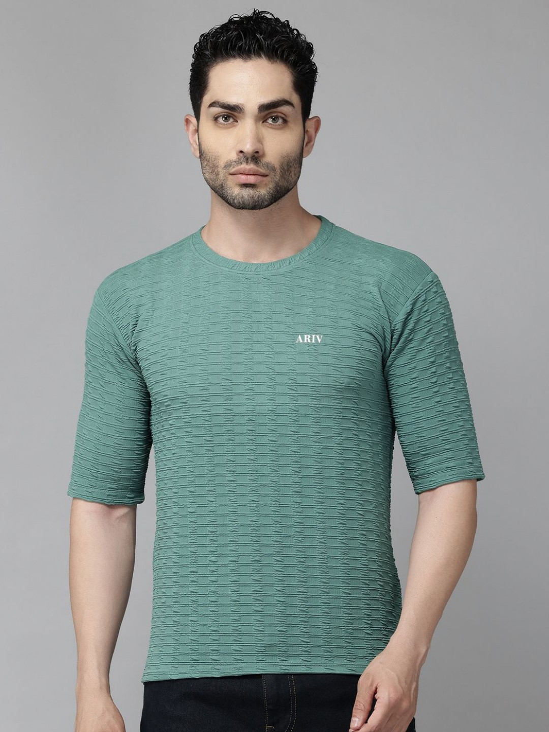 ATLANS Self Design Round Neck Drop-Shoulder Regular Fit T-shirt