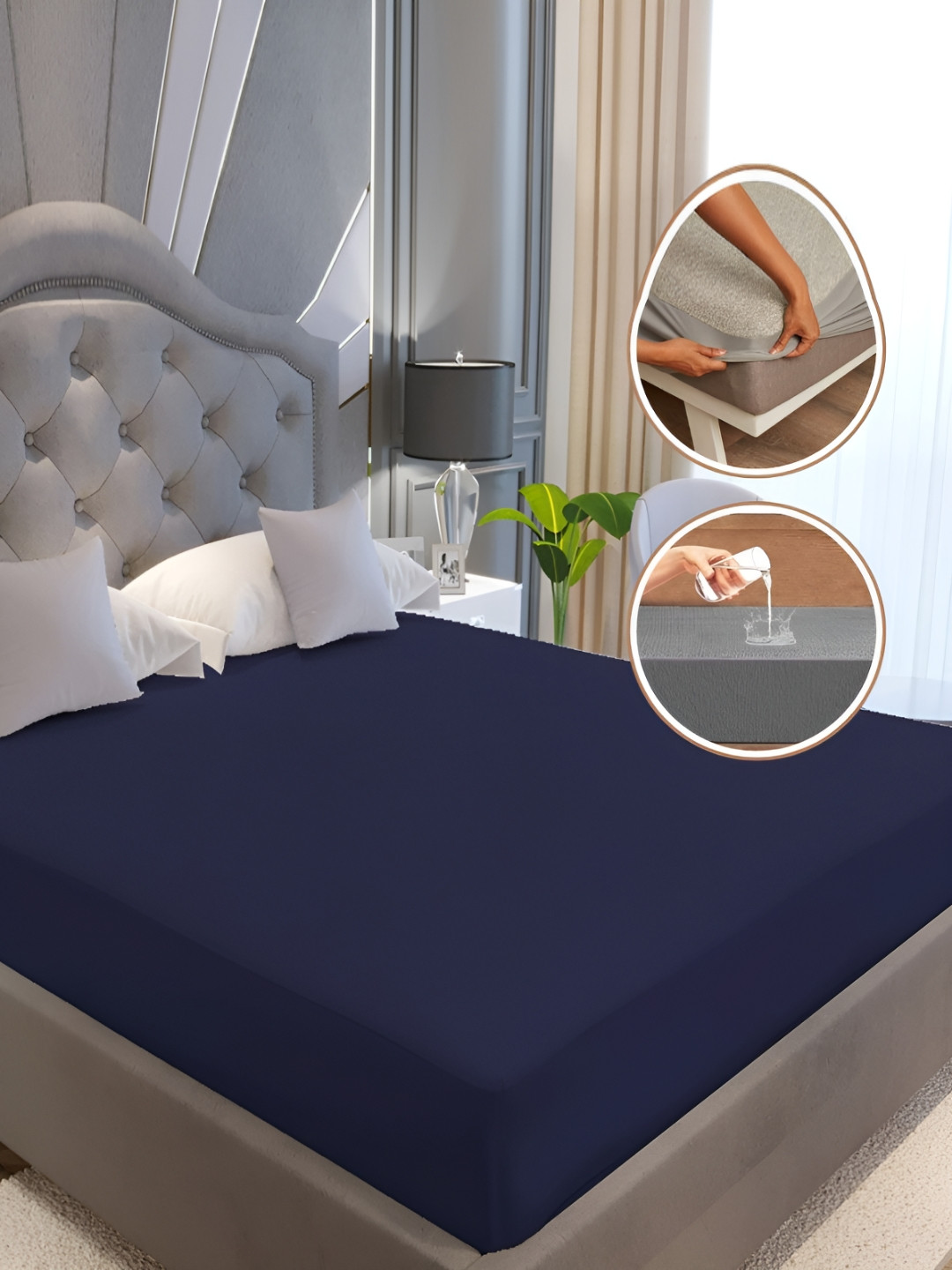 POORAK Blue Terry Stain Resistant Mattress Protector