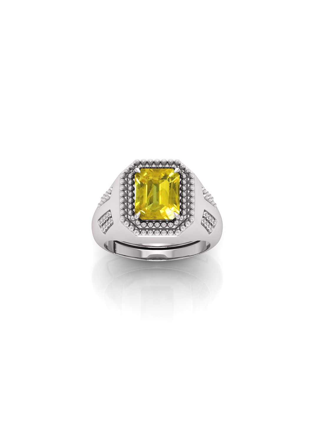 RRVGEM Yellow Sapphire 13.00 KT Yellow Sapphire Pukhraj Gemstone Silver Plated Finger Ring