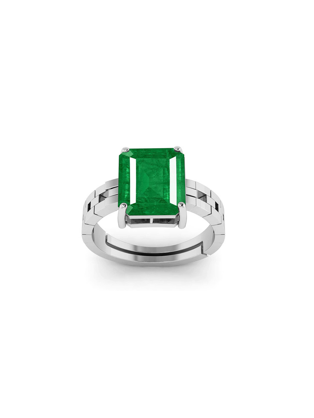 RRVGEM 9.50 Ratti Emerald Stone Silver Plated Adjustable Ring