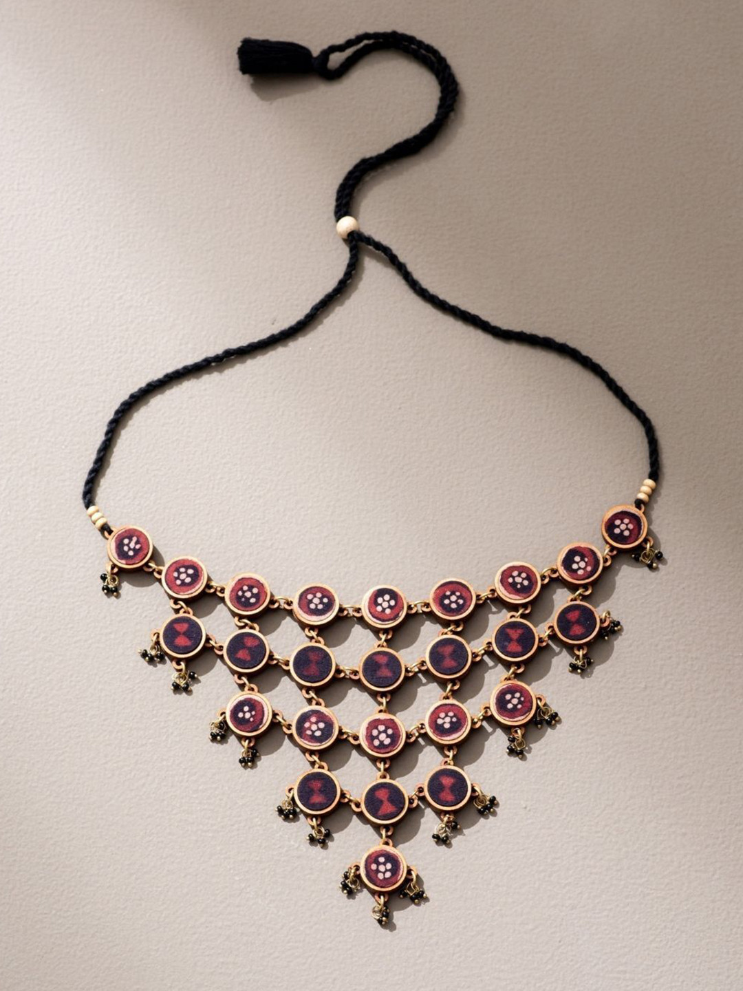 WHE Upcycled Fabric & Repurposed Wood Statement Necklace