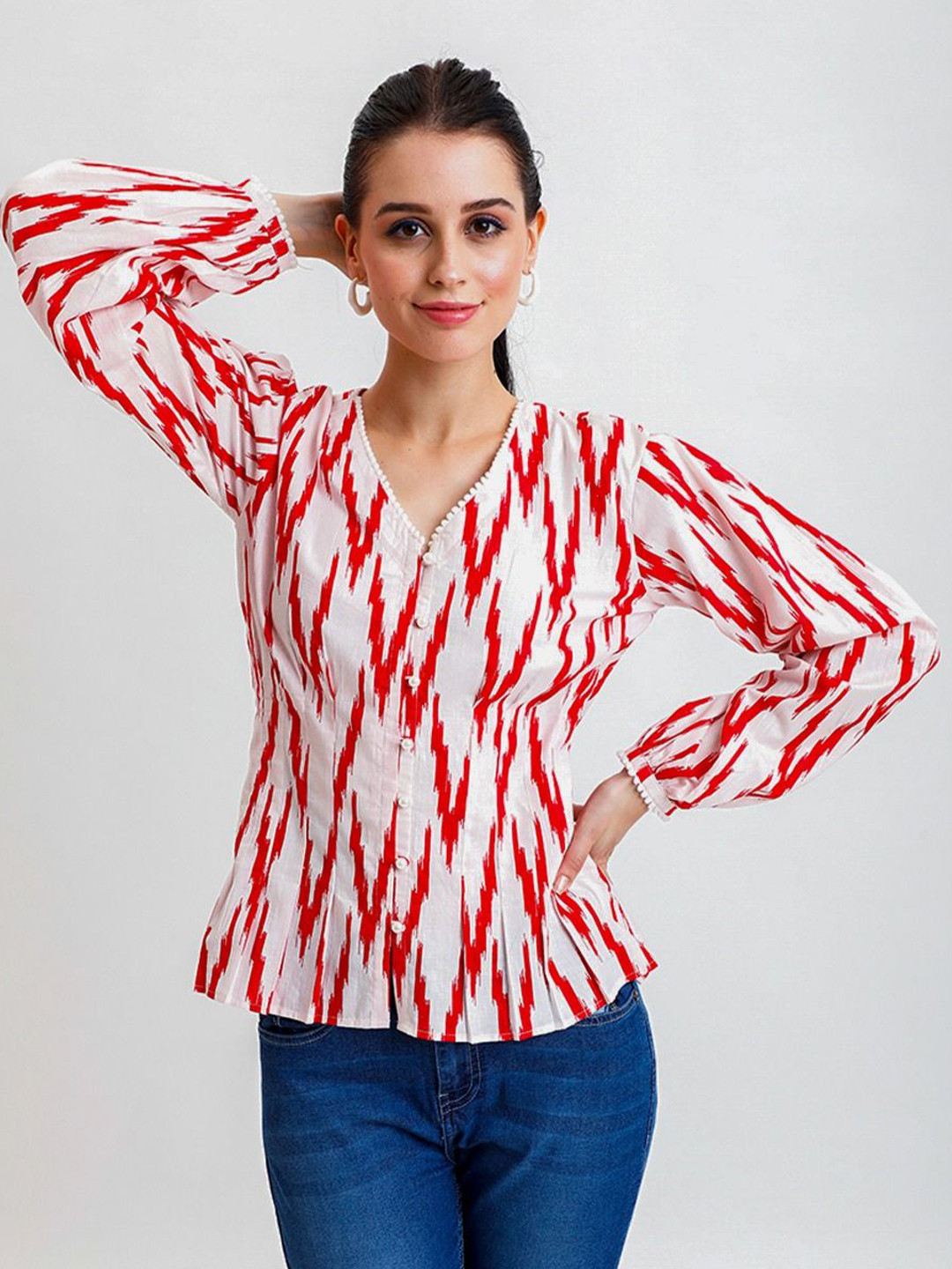 Golden Mirror Women Graphic Printed Cotton Blouson Top