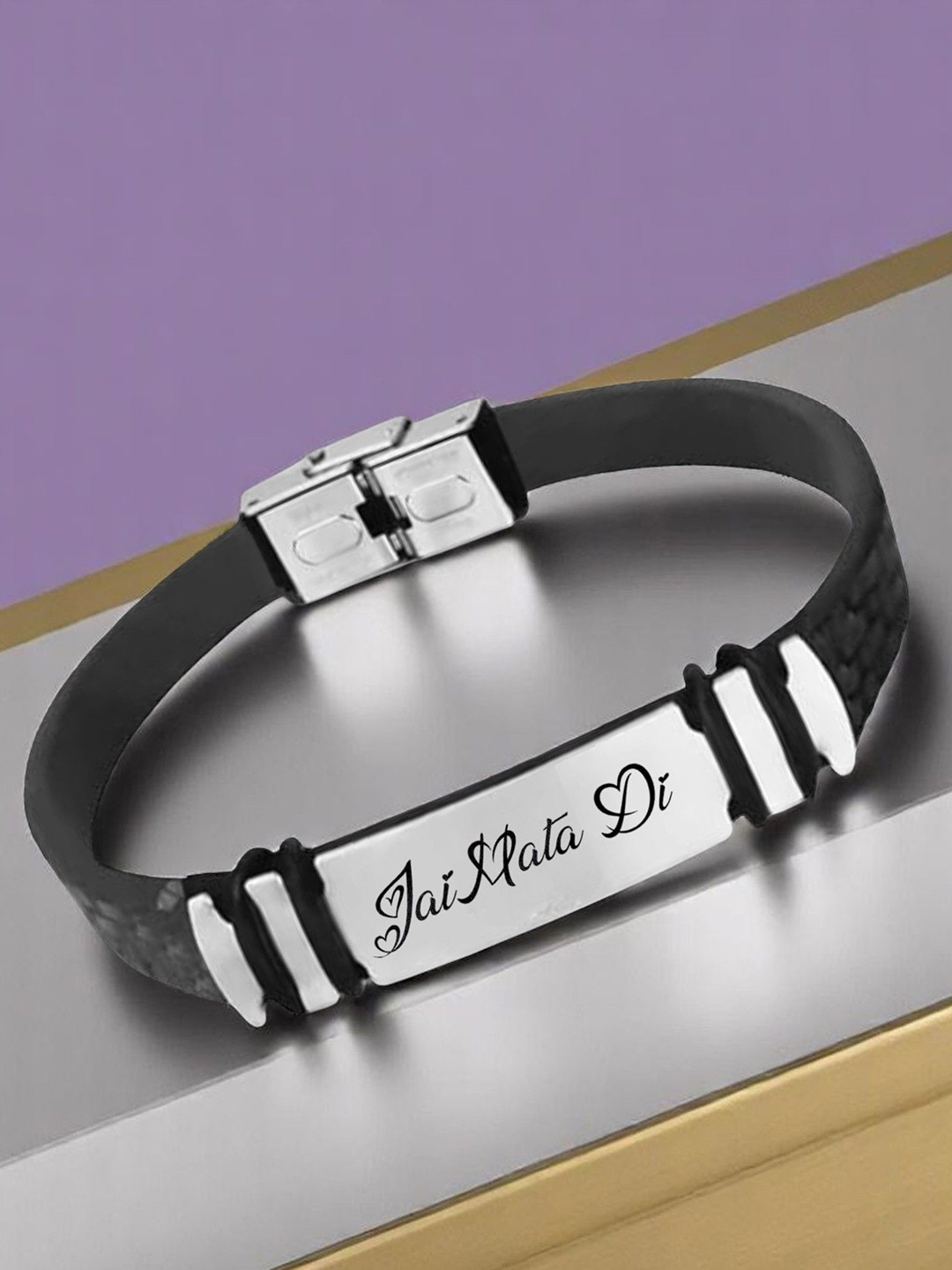 M Men Style Jay Maata Di Printed Stainless Steel & Braided Leather Wraparound Bracelet