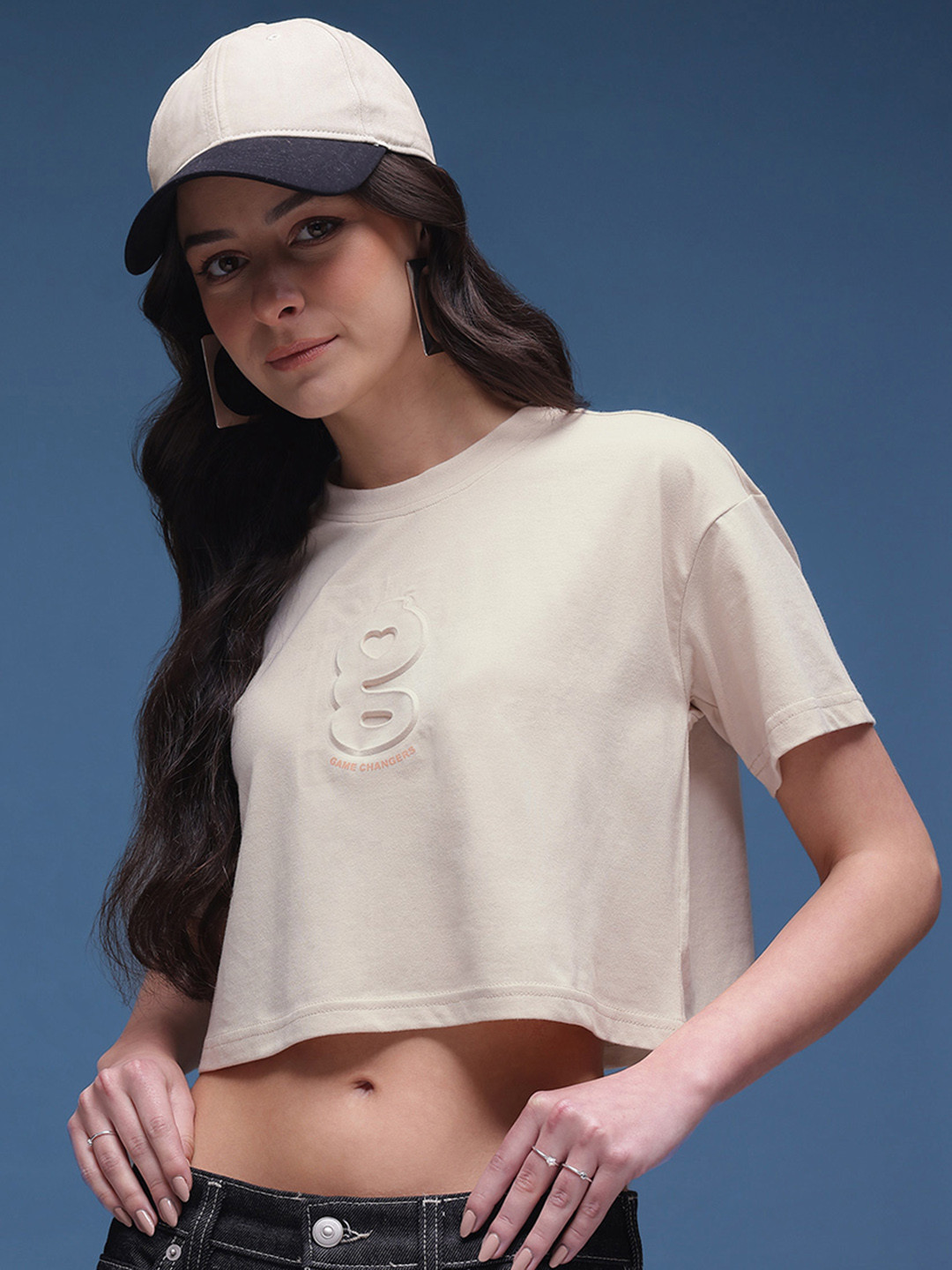 glitchez Brand Signature Drop-Shoulder Sleeves Crop Boxy T-shirt