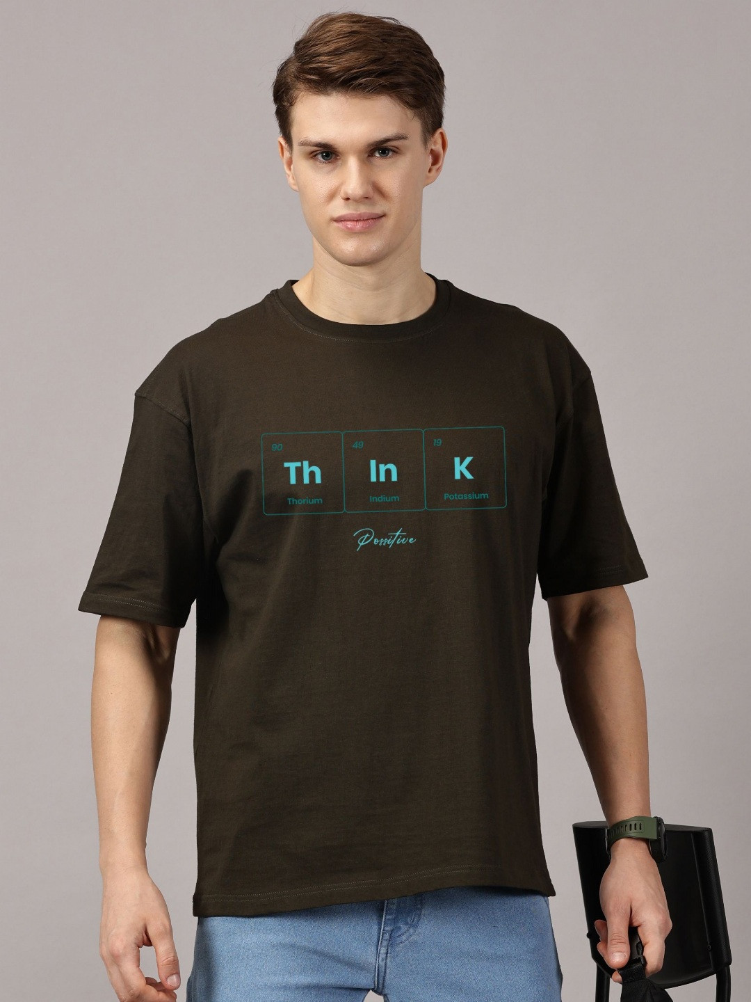 Green Typography Printed Oversized Round Neck T-shirt