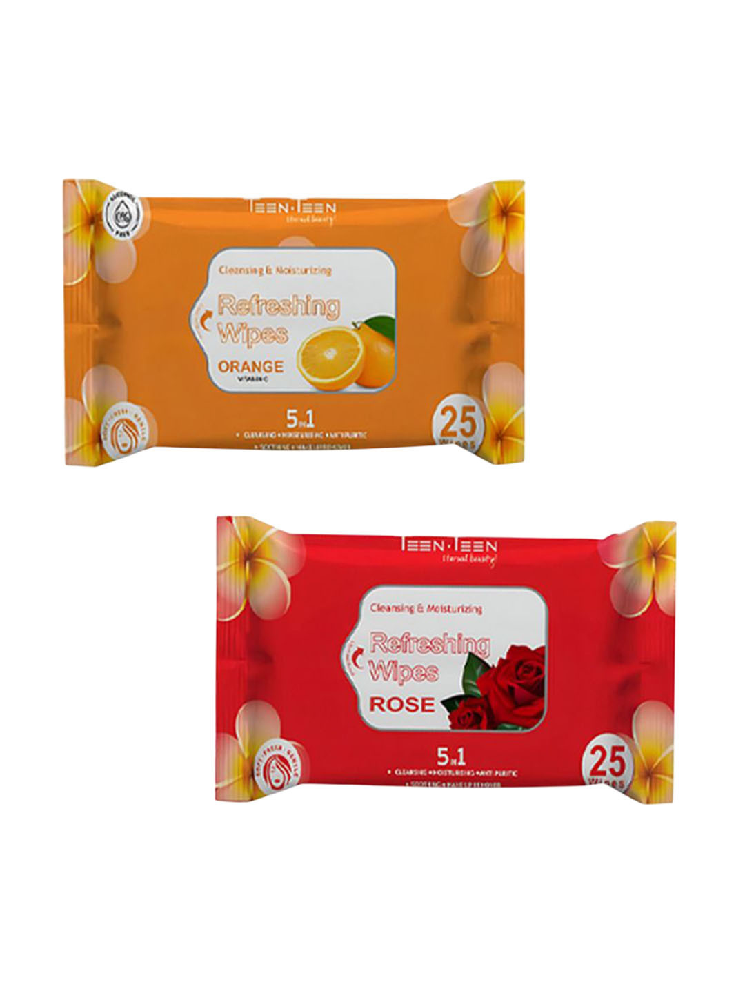 TEEN TEEN COSMETICS Set Of 2 Orange & Rose  Refreshing Wipes- 25 Wipes Each