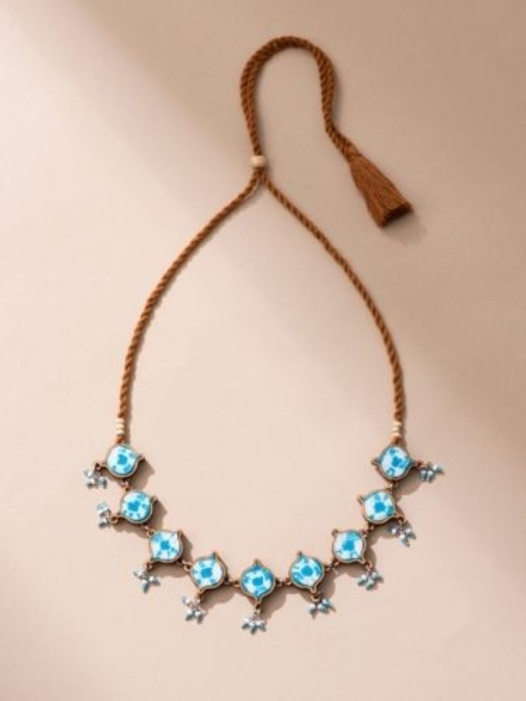 WHE Brass  Tie and Dye Repurposed Wood And Fabric Choker Necklace