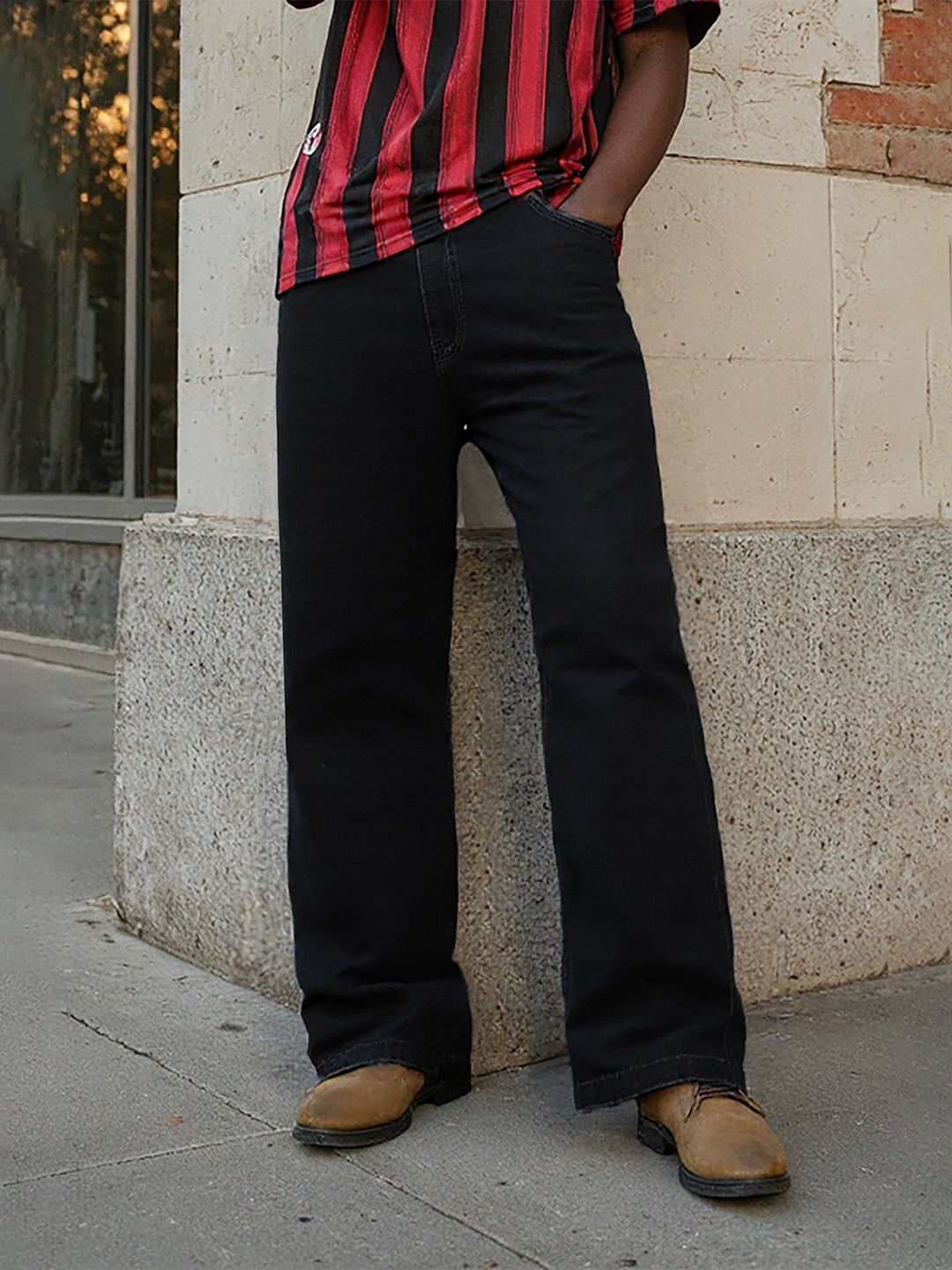 FREAKINS Men Sturdy Black Baggy Fit Jeans