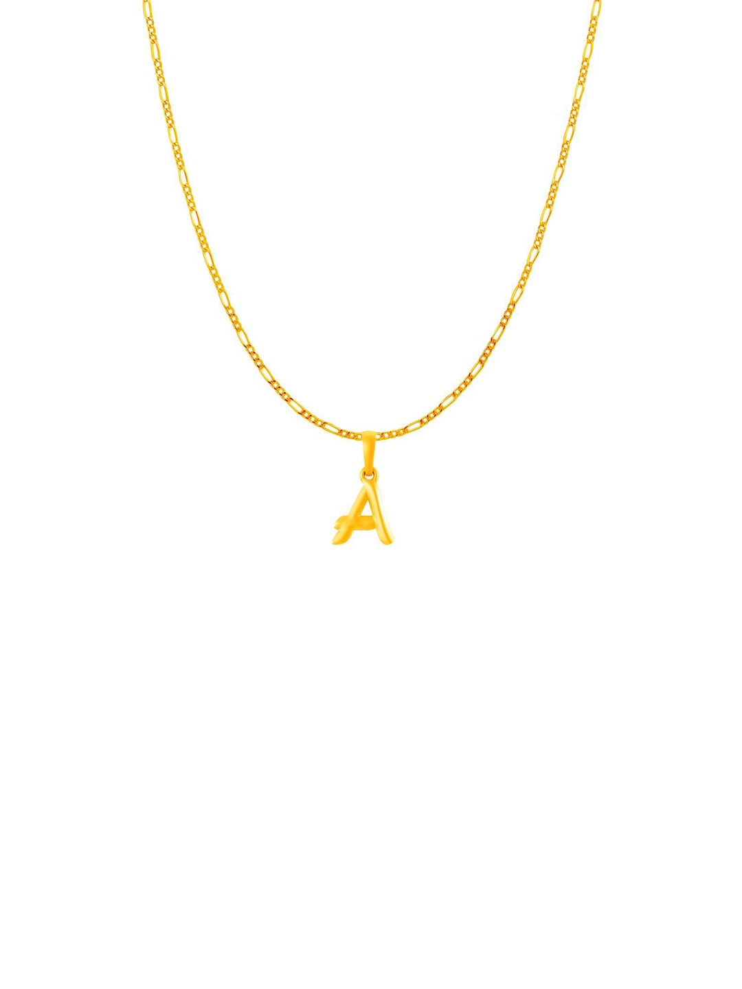 AKSHAT SAPPHIRE 22KT 925 Silver Gold-Plated A Alphabet Pendant With Figaro Chain