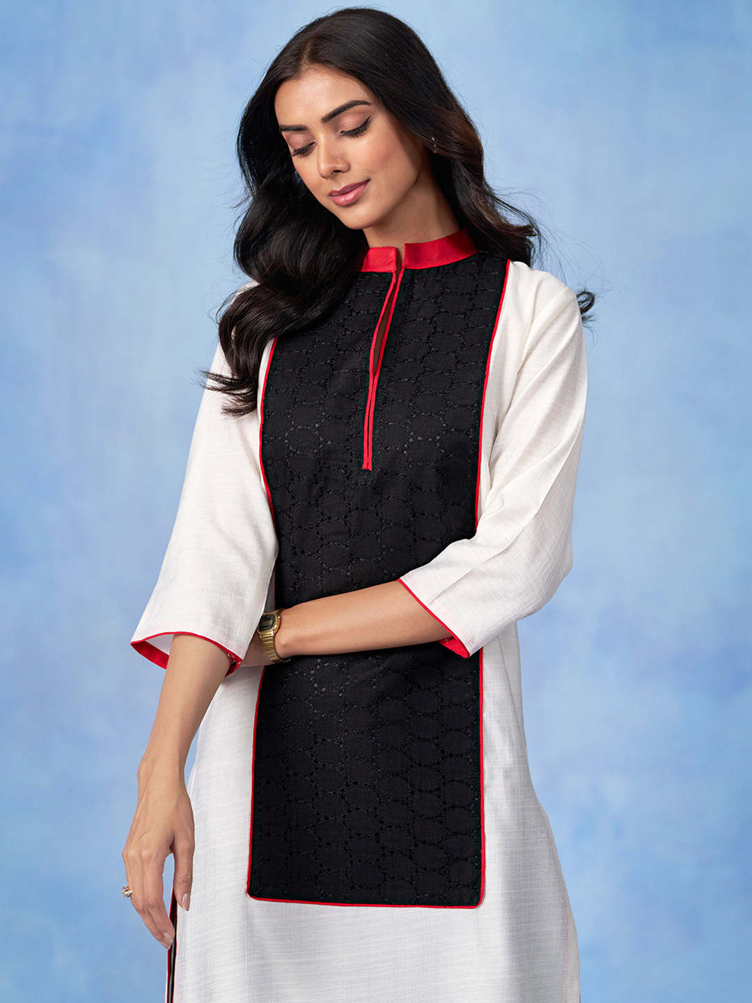 Sangria Colorblocked Straight Kurta & Palazzo