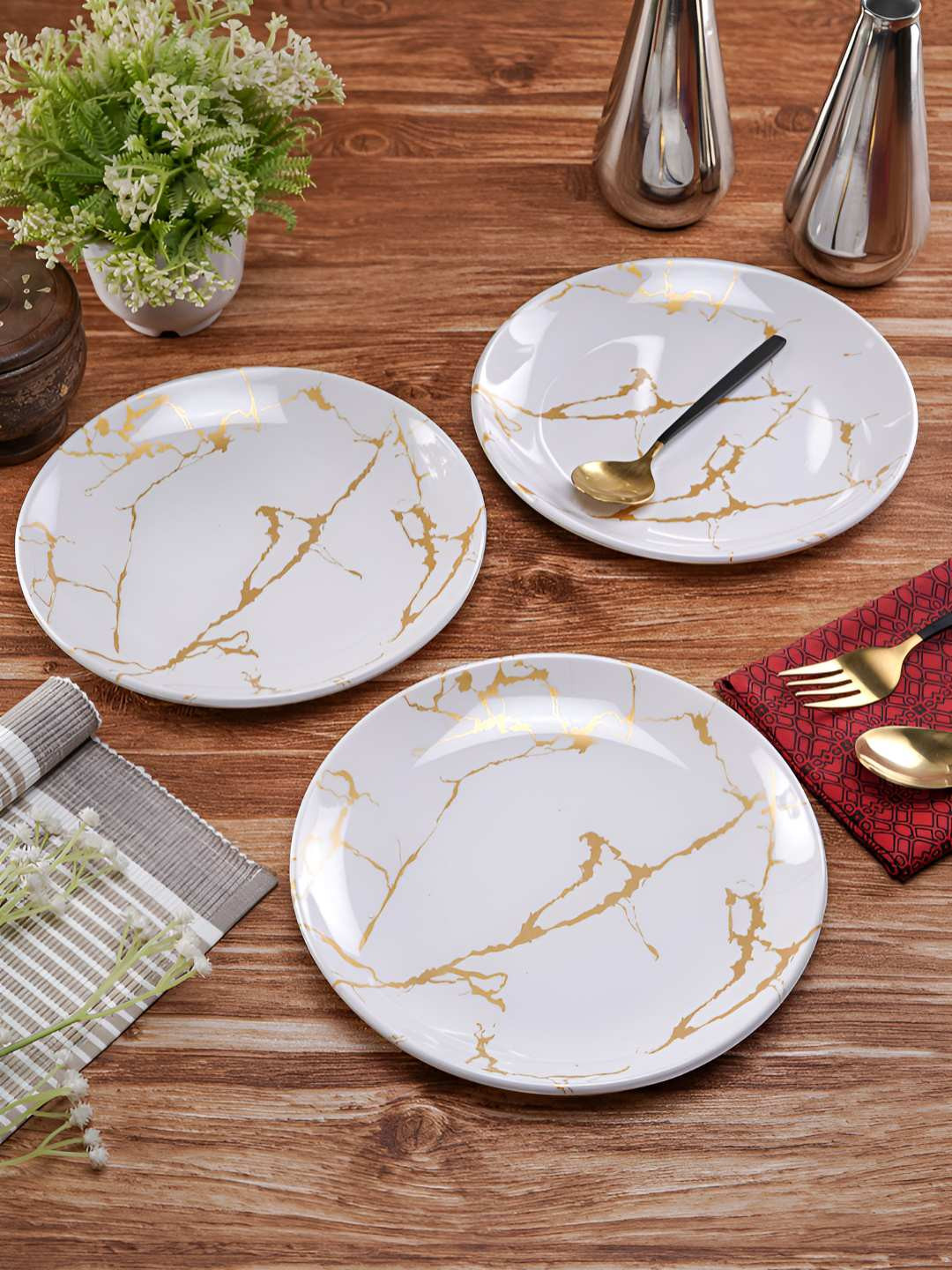 CDI 6Pcs White & Beige Printed Quarter Plates