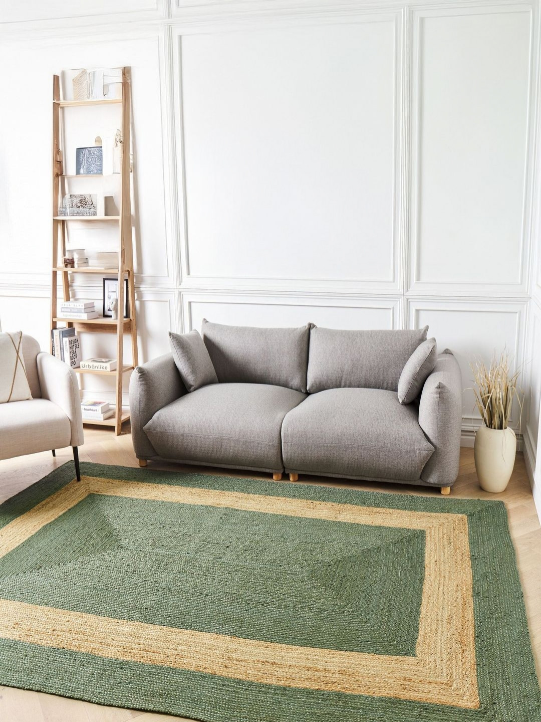 THEGASBH Green Geometric Braided Contemporary Jute Carpet