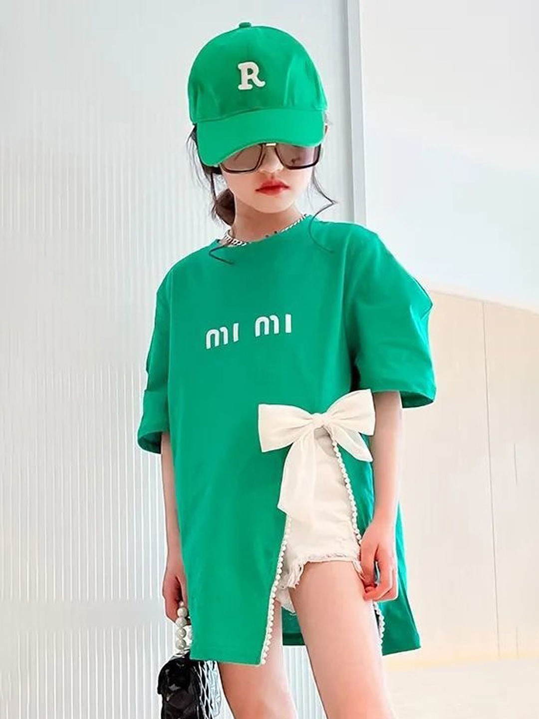 FOREVER FRIDAY Girls Typography Printed Round Neck Slits Deatils A-Line Knee Length Dress