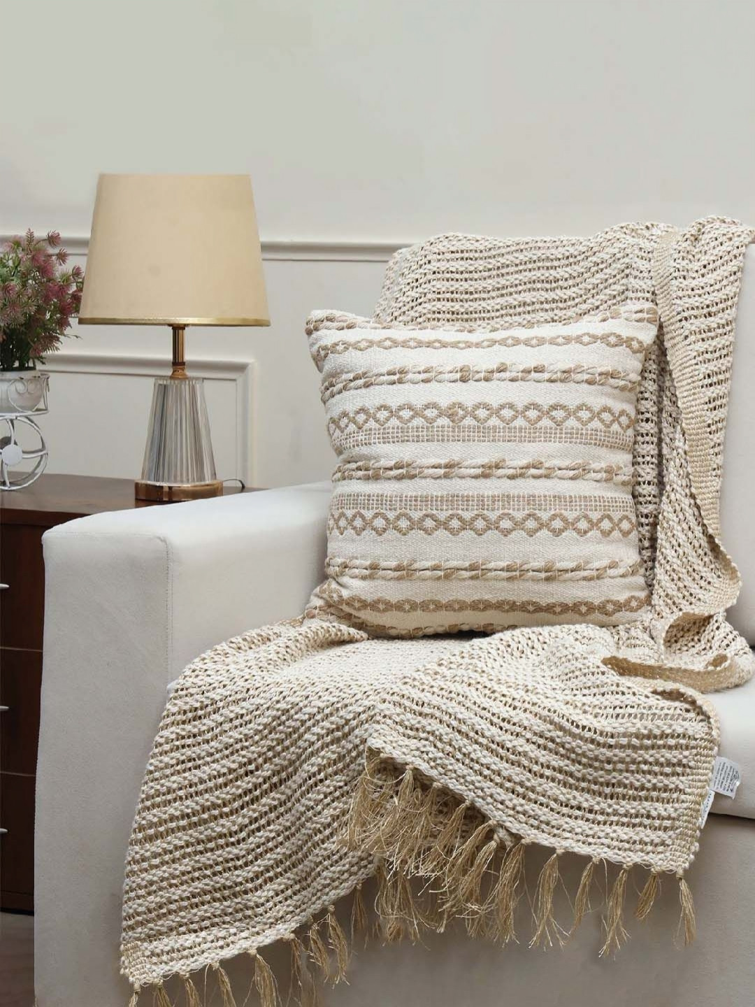 Weave Abode Handwoven Geometric Square Ribbed Cotton Cushion Cover