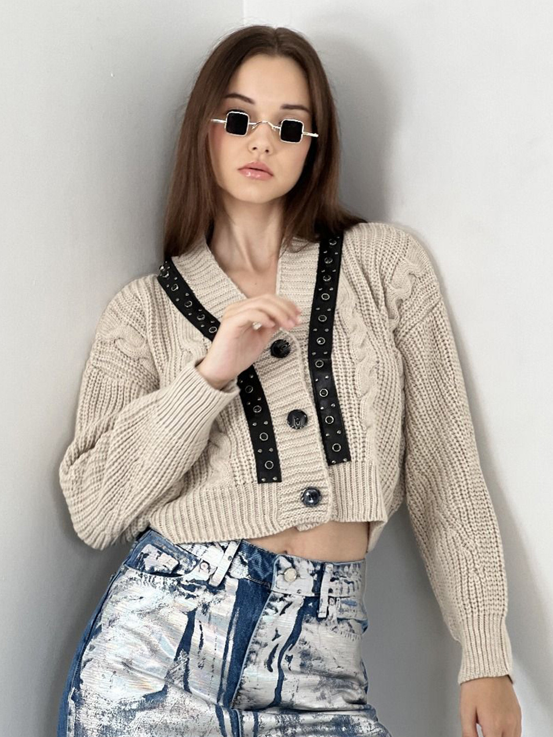 Fashion Gaiia Women Self Design Open Knit Cardigan Sweater