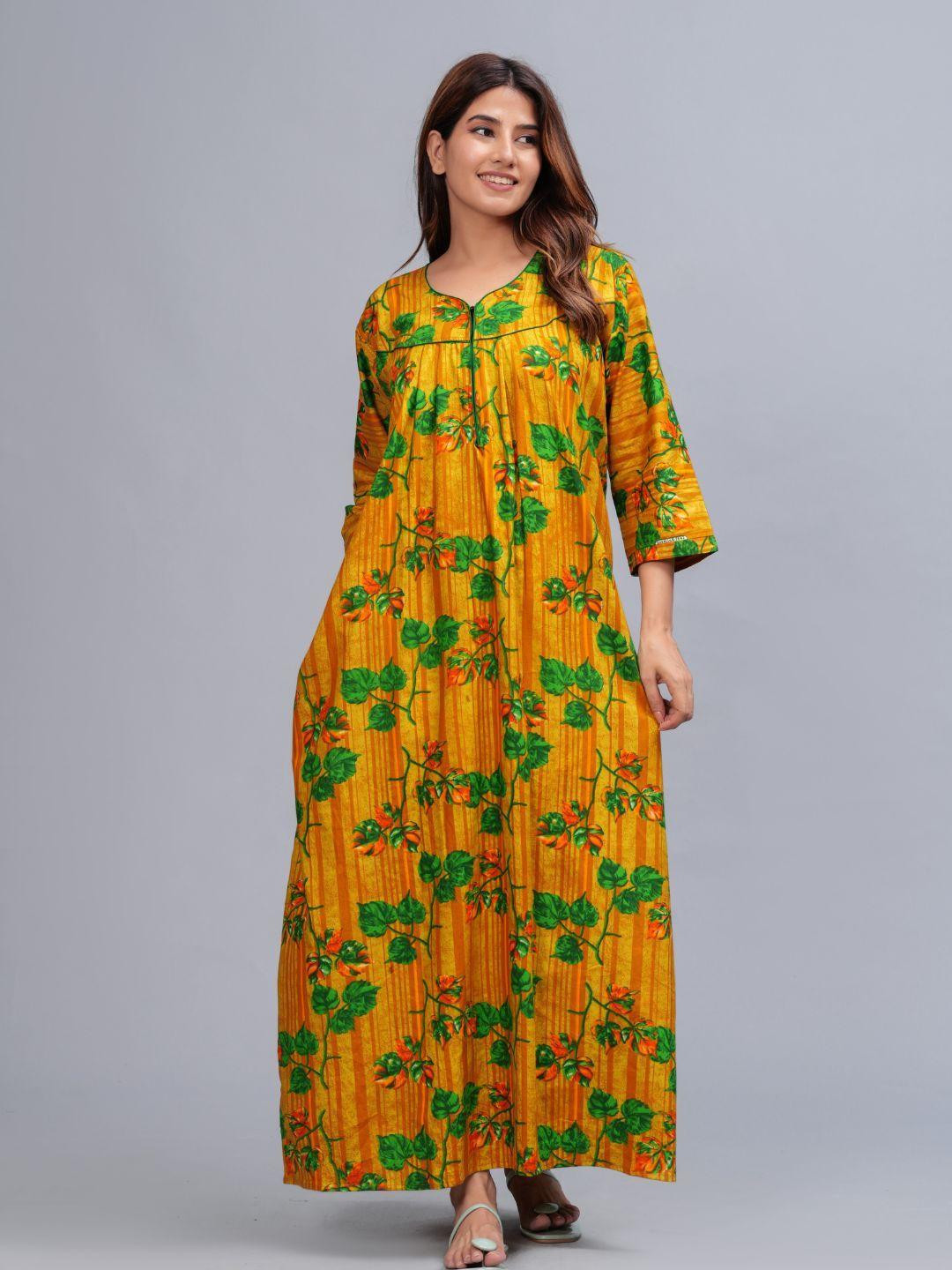 HARGUN NIGHT WEAR Floral Printed Long Sleeve Maxi Nightdress