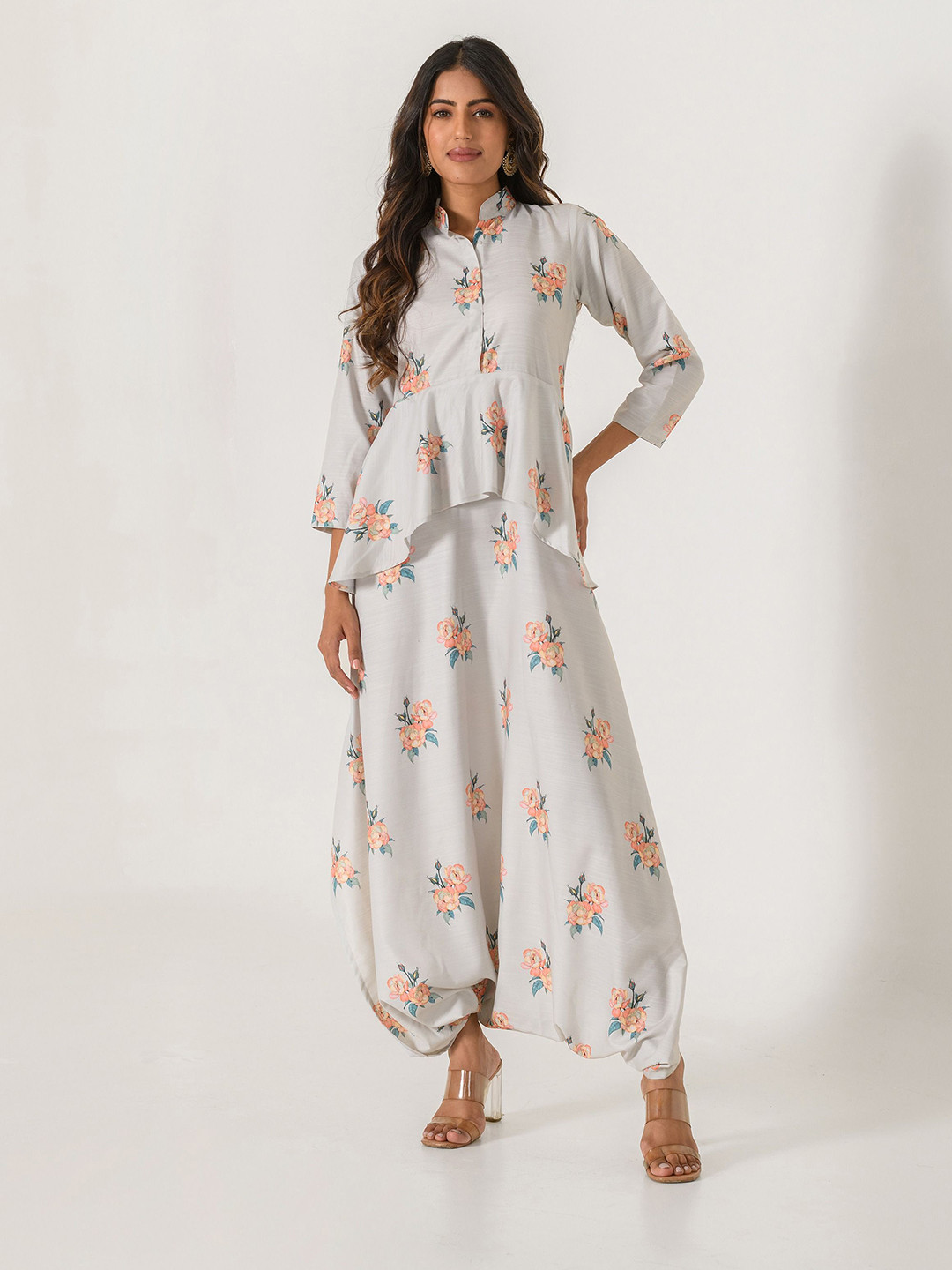 Pasha Printed Culotte Pista Green Peplum Dhoti Jumpsuit