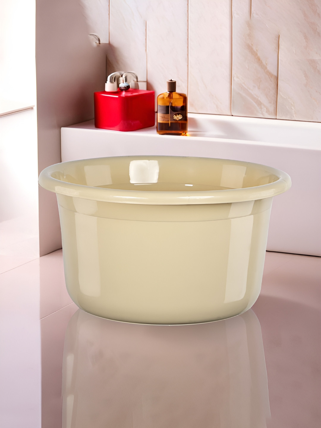 Aura Beige 25 Ltr Plastic Bath Tub Accessories Set