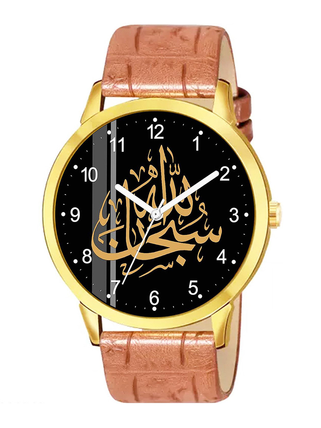 CSAMON Men Skeleton Dial & Leather Textured Straps Watch 1019GOLD Islamic NUM05 Beige L_SH