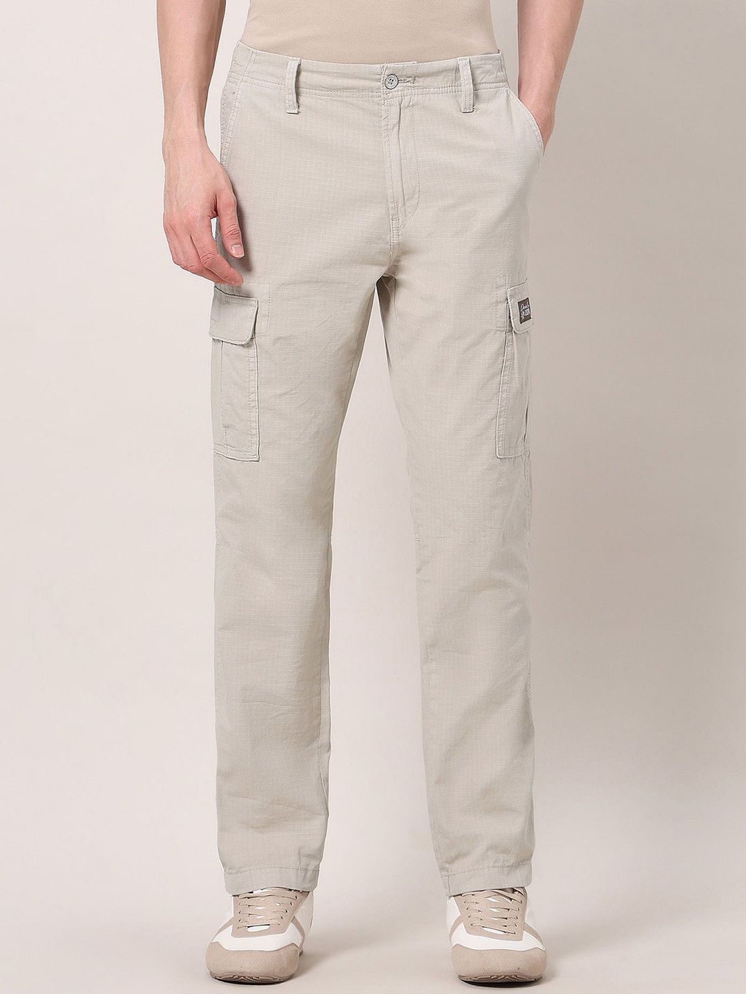 U.S. Polo Assn. Denim Co. Men Solid Self Design Cargos Trousers