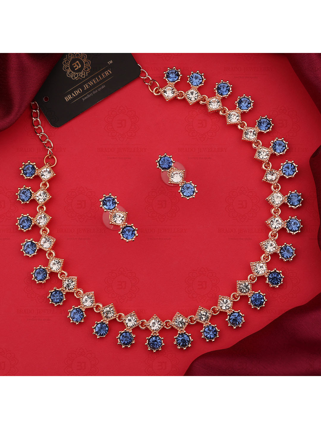Brado Jewellery Pack of 2 Brass Silver Rose Gold Blue Jewellery Set