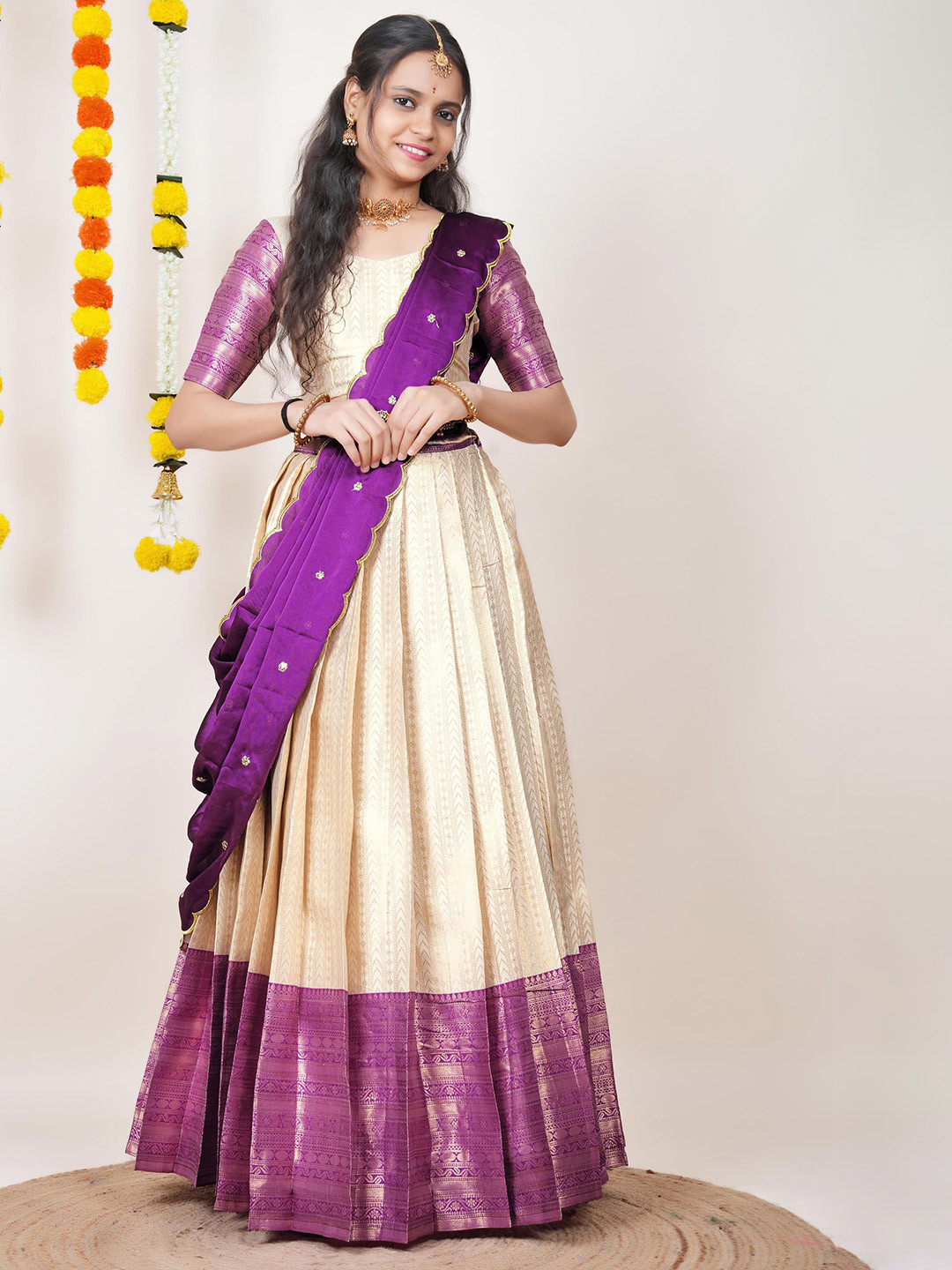 Semi-Stitched Woven Design Lehenga & Unstitched Blouse With Dupatta 7