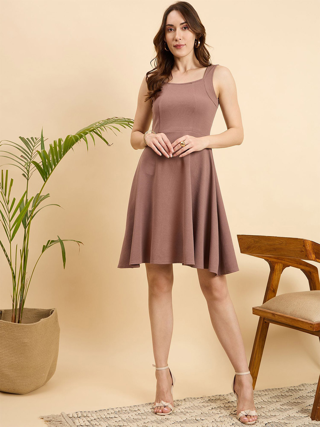 Mast & Harbour Women 1 Solid  A-Line Gathered or Pleated Above Knee Length Dress