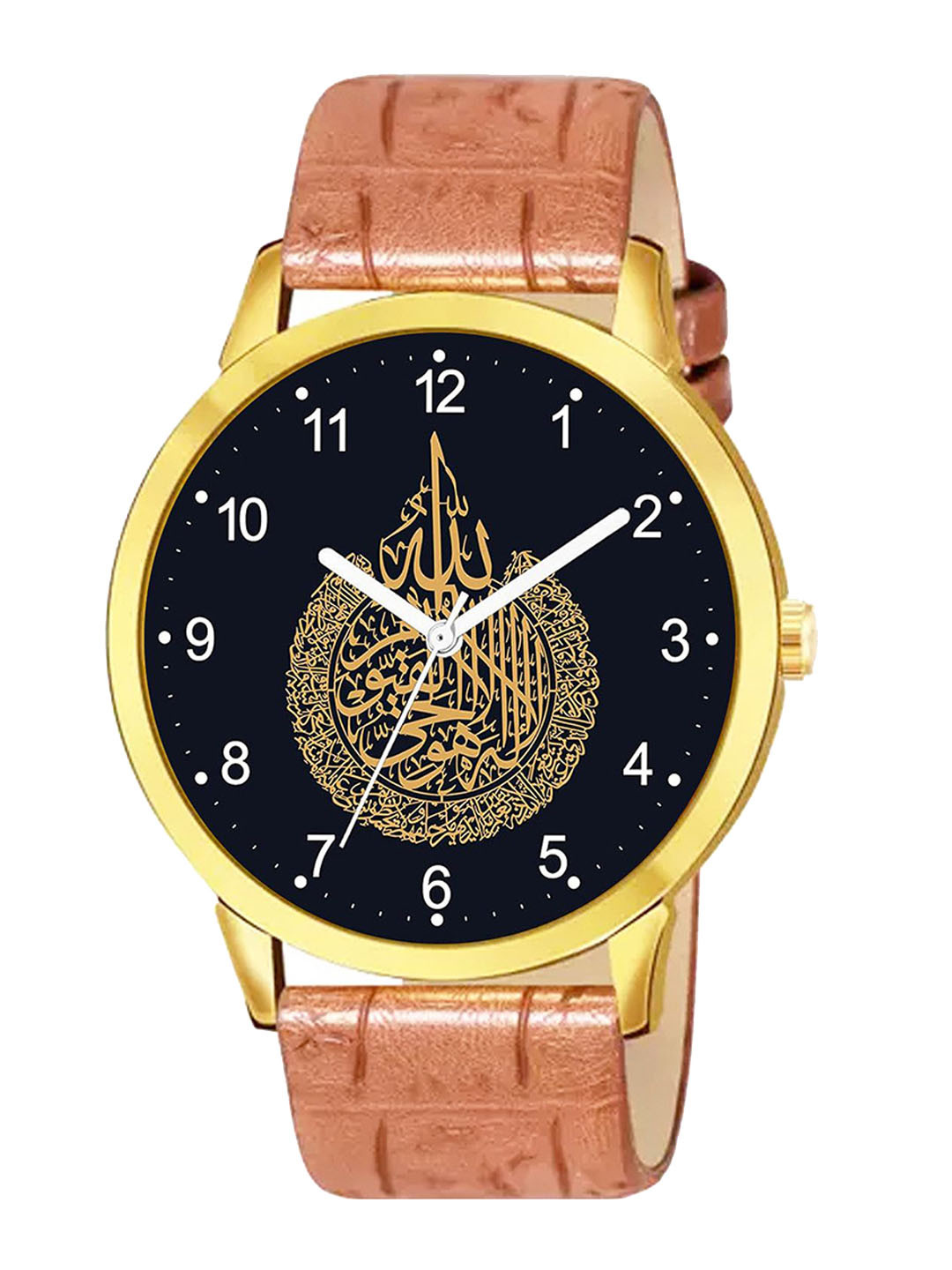 CSAMON Men Embellished Dial & Leather Analogue Watch 1019GOLD Islamic NUM04 Beige L_SH