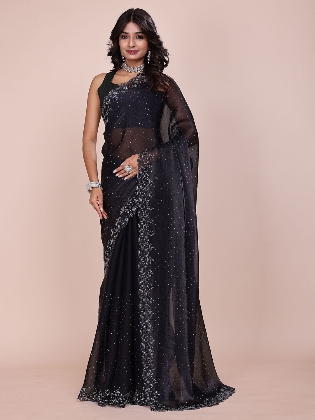 Indian Fashionista Embellished Beads & Stones Organza Saree