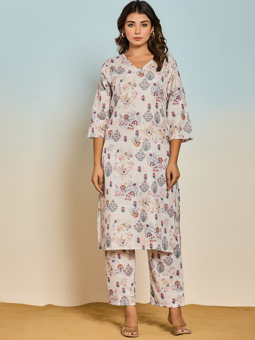 AUTUMN LANE Women Bindiya Linen Printed Kurta Pant Set
