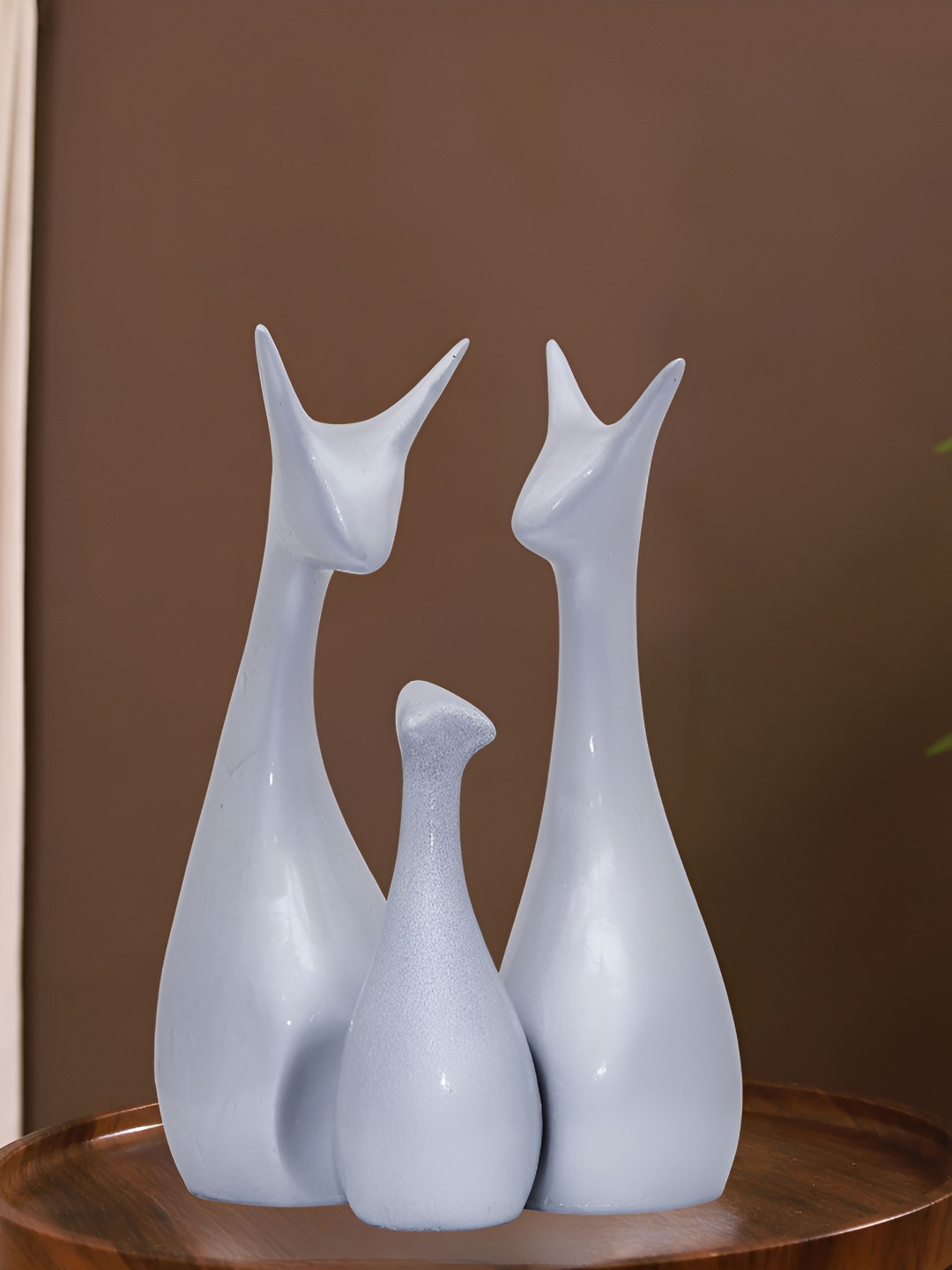 Aura Cat Silver Polyresin Glossy Living Room Set of 3 Small Showpieces - 2.8 Inches