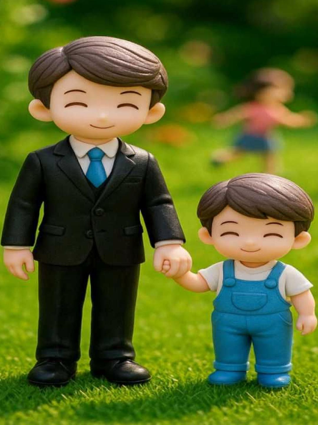 ANTIQ CREATION Cute Father Son Black Polyresin Natural Living Room Small Showpiece - 2.6 Inches