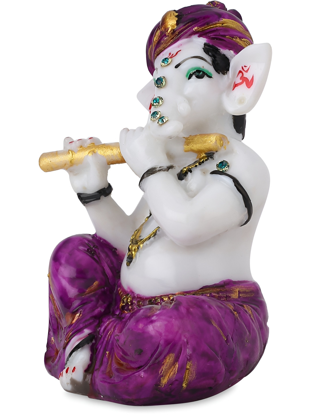 Aura Setting Bansuri Ganesh White Polyresin Natural Prayer Room Small Showpiece - 2.8 Inches