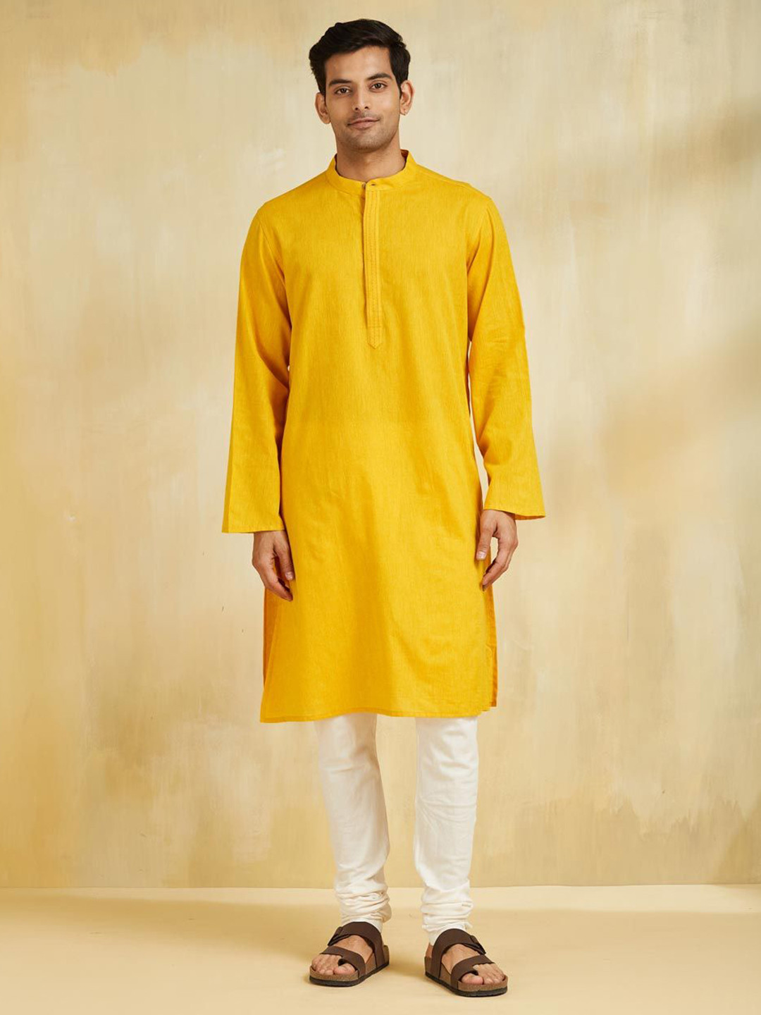 Fabindia Thread Work Band Collar Cotton Straight Kurta