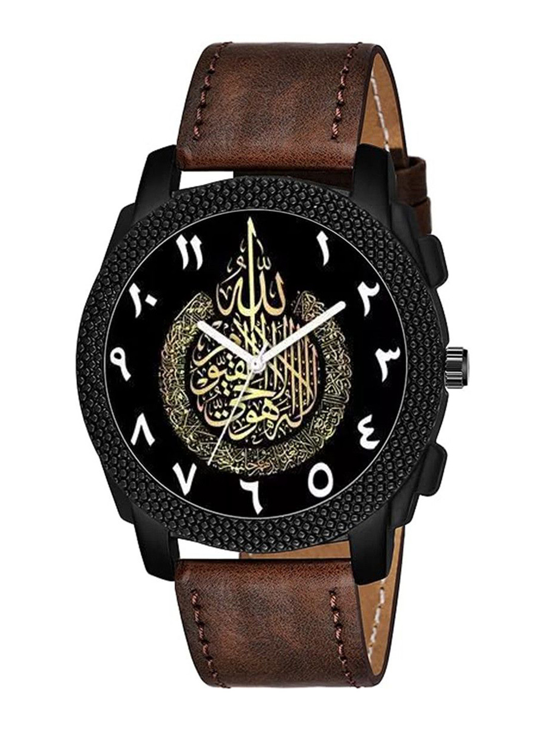 CSAMON Men Dial & Leather Straps Analogue Watch C1004BLK Islamic NUM08 Maroon L_SH