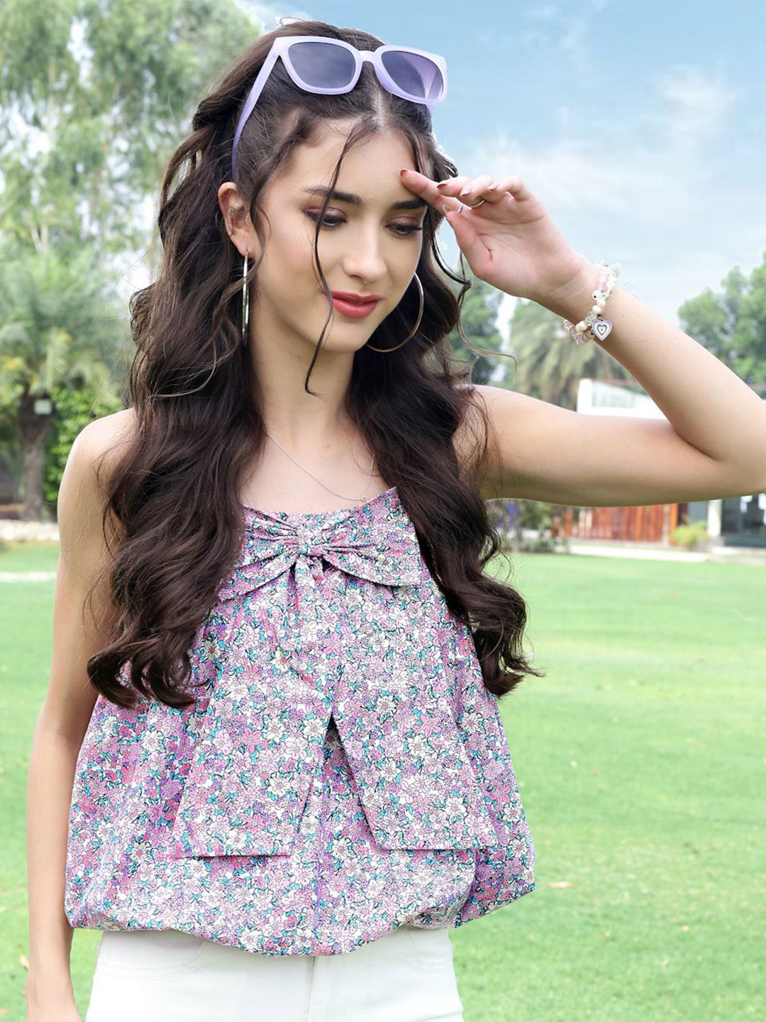 Sera Women Floral Print Cotton Balloon Crop Top