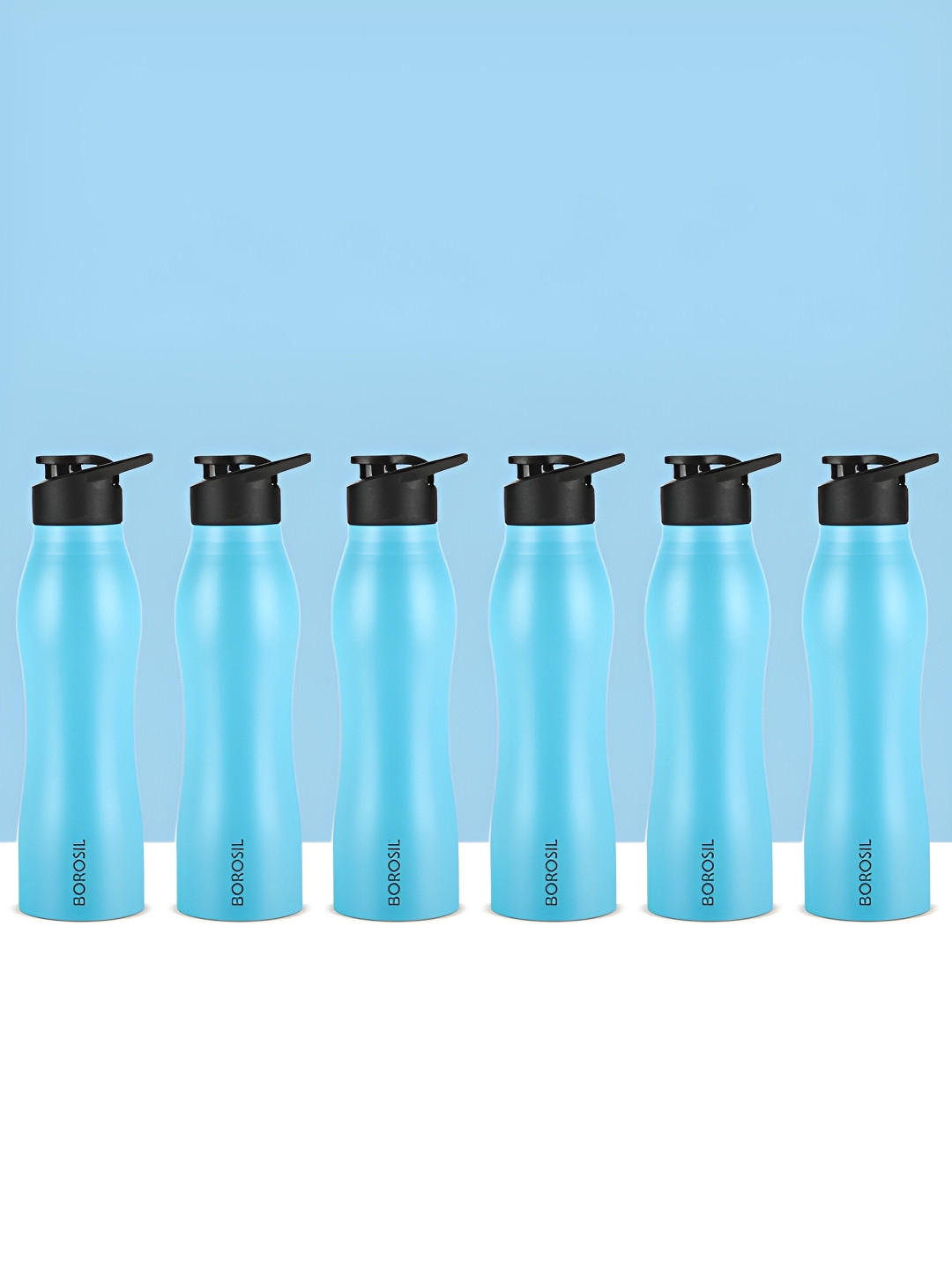 BOROSIL Grip Go Blue Solid Stainless Steel Spill Proof 6 Piece Water Bottle - 950ml