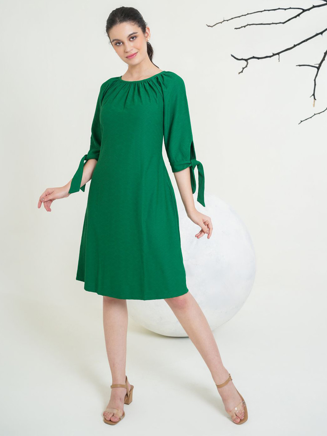 MILOST Women Gathered or Pleated Boat Neck A-Line Dress