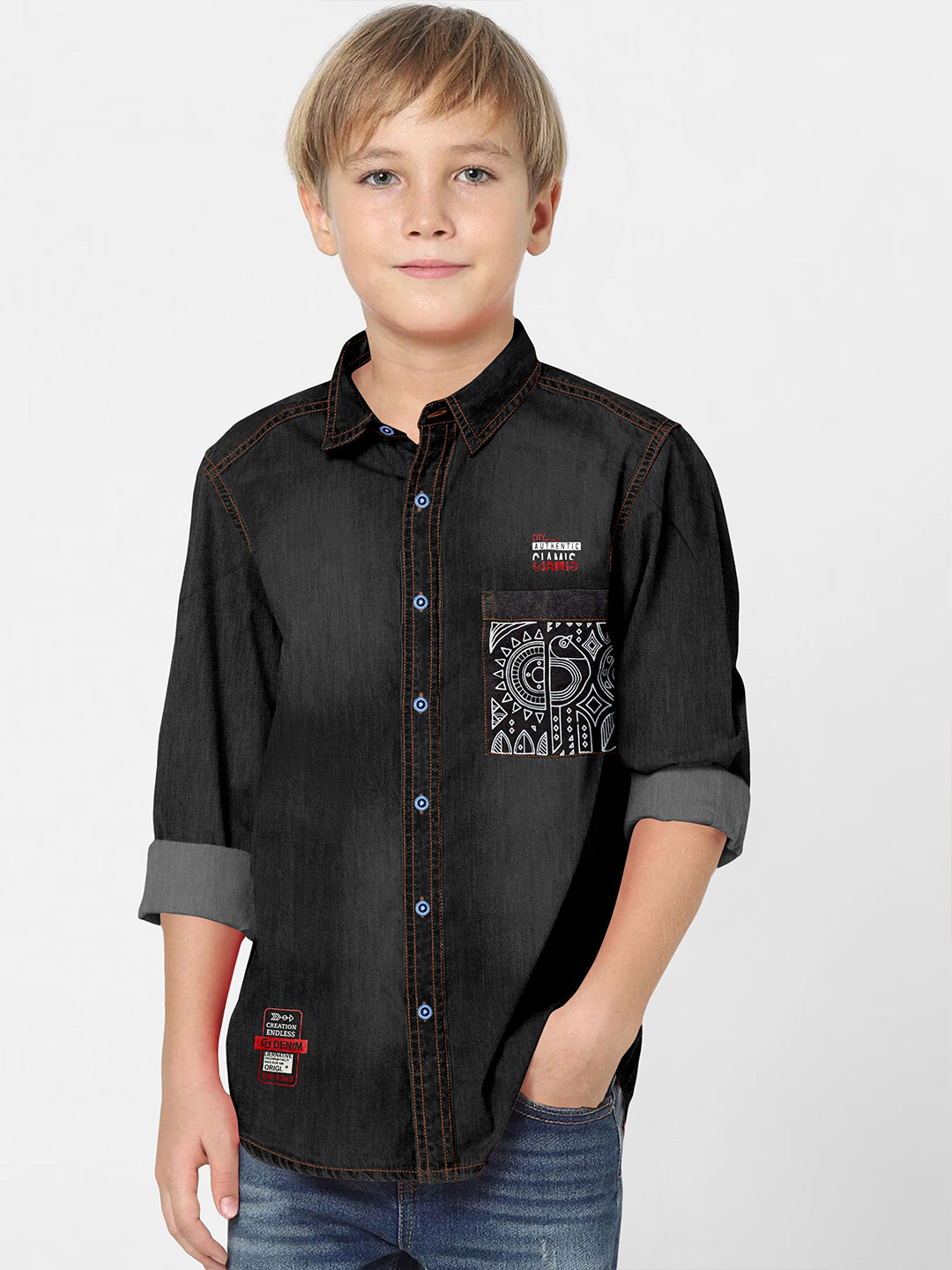 FABFARM Boys Classic Fit Solid Spread Collar Casual Shirt