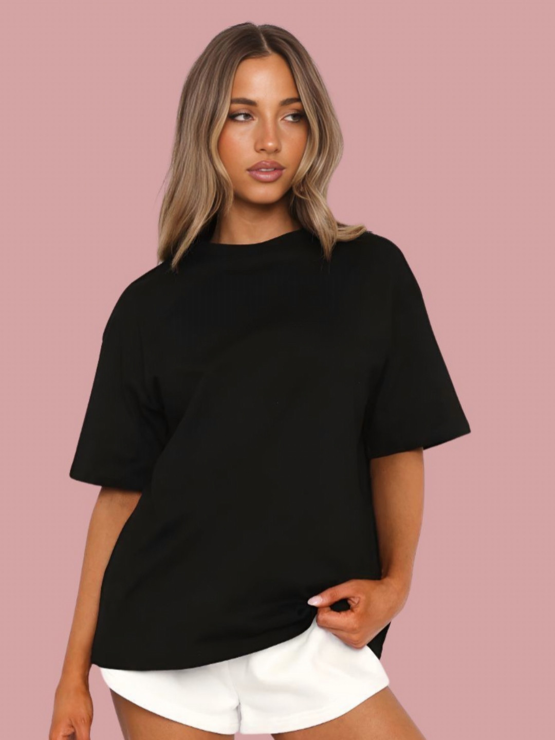SMAN Women Oversized Drop-Shoulder Sleeves Cotton T-shirt