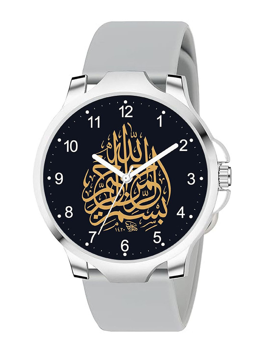 CSAMON Men Round Dial & Straps Analogue Watch 3KANSLV Islamic NUM02 GERY 801_SH