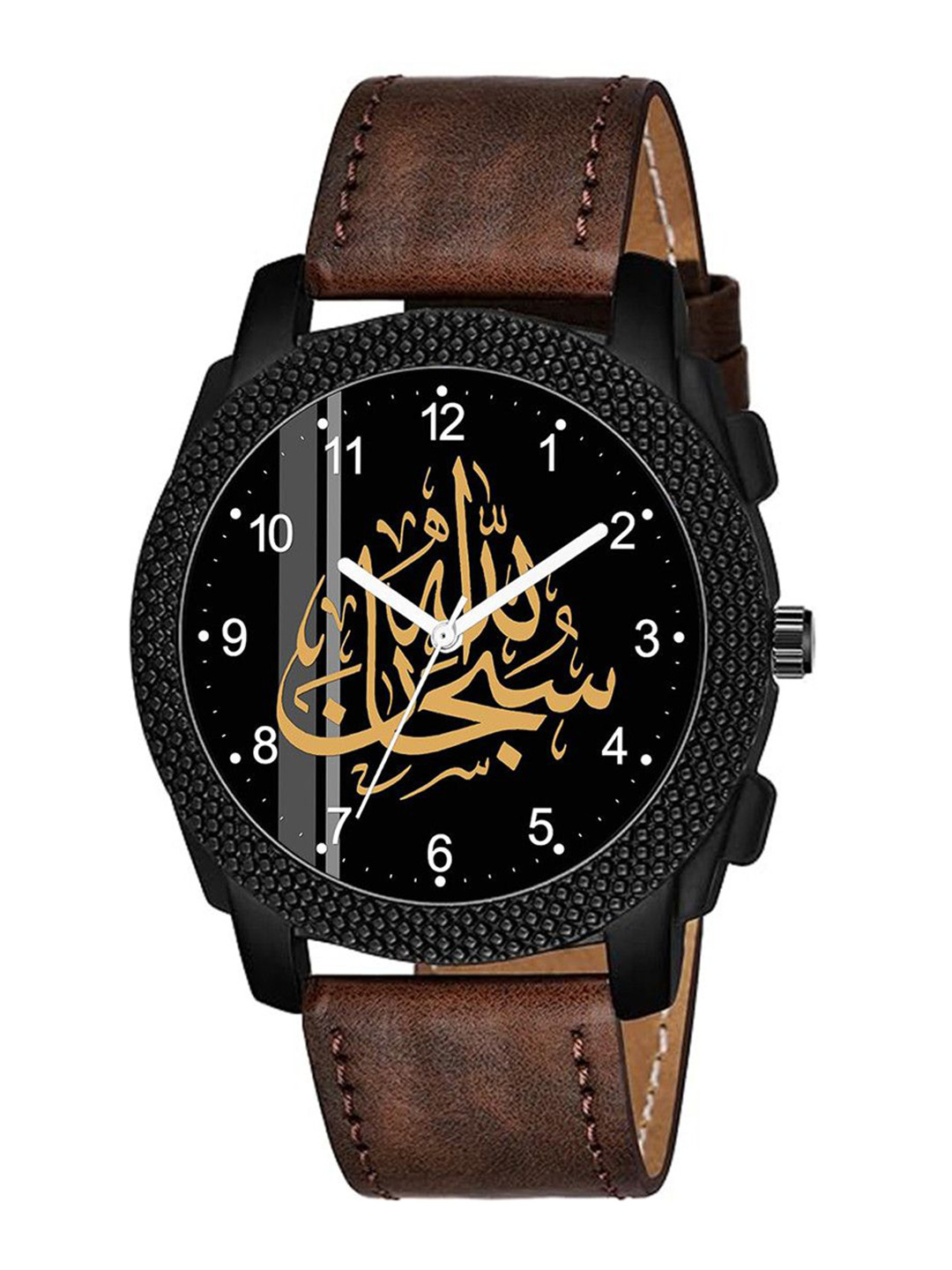 CSAMON Men Embellished Dial & Leather Straps Watch C1004BLK Islamic NUM05 Maroon L_SH